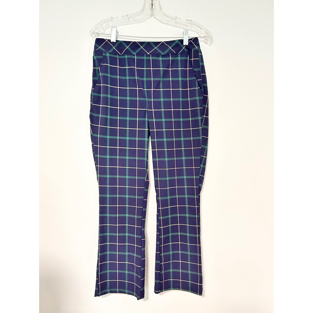 RNWK Womens Blue Green Plaid Straight Leg Trousers Stretch Pants Size S R2118